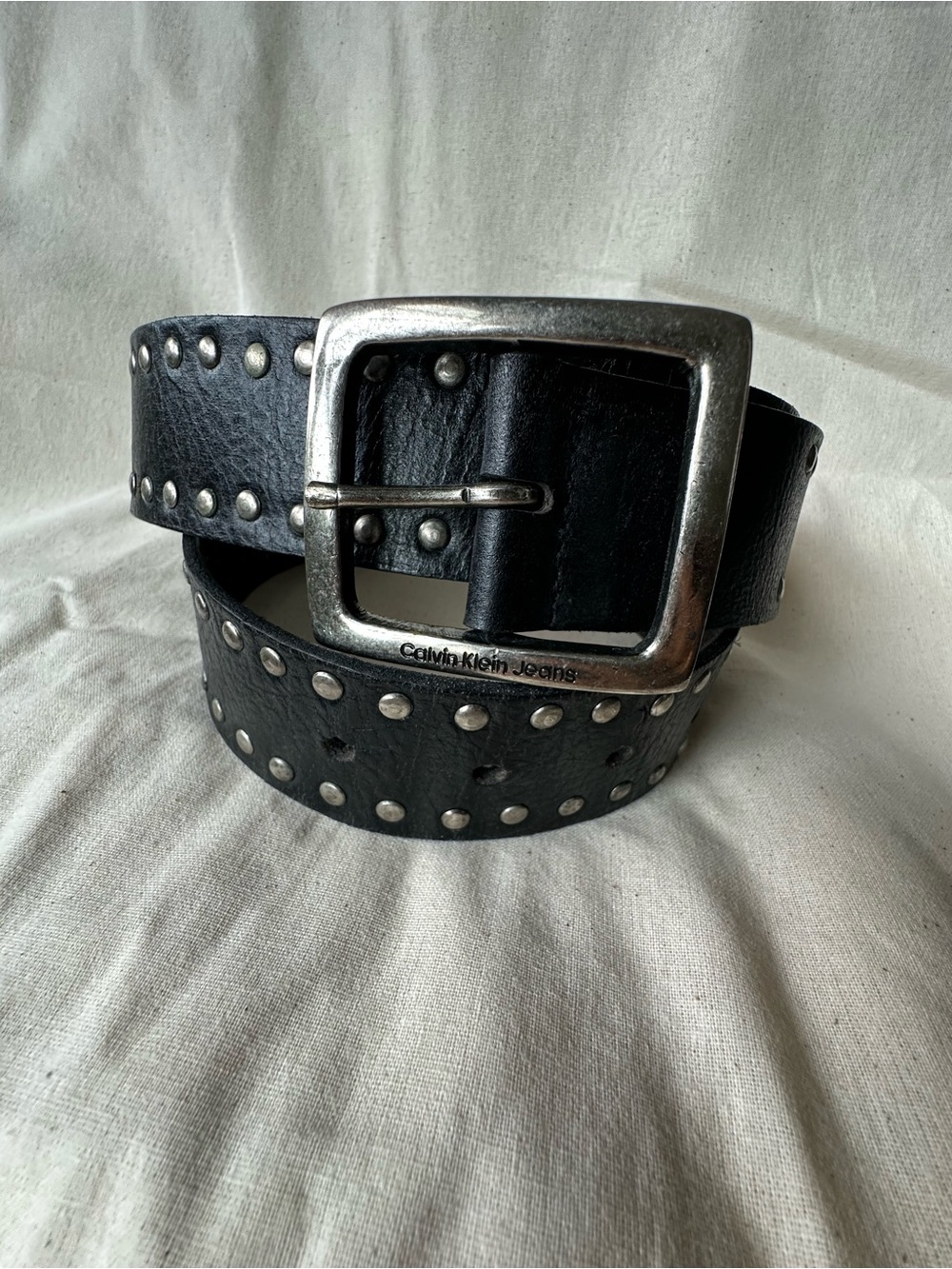 VTG Calvin Klein Jeans Black Studded Leather Belt Y2K Grunge Streetwear